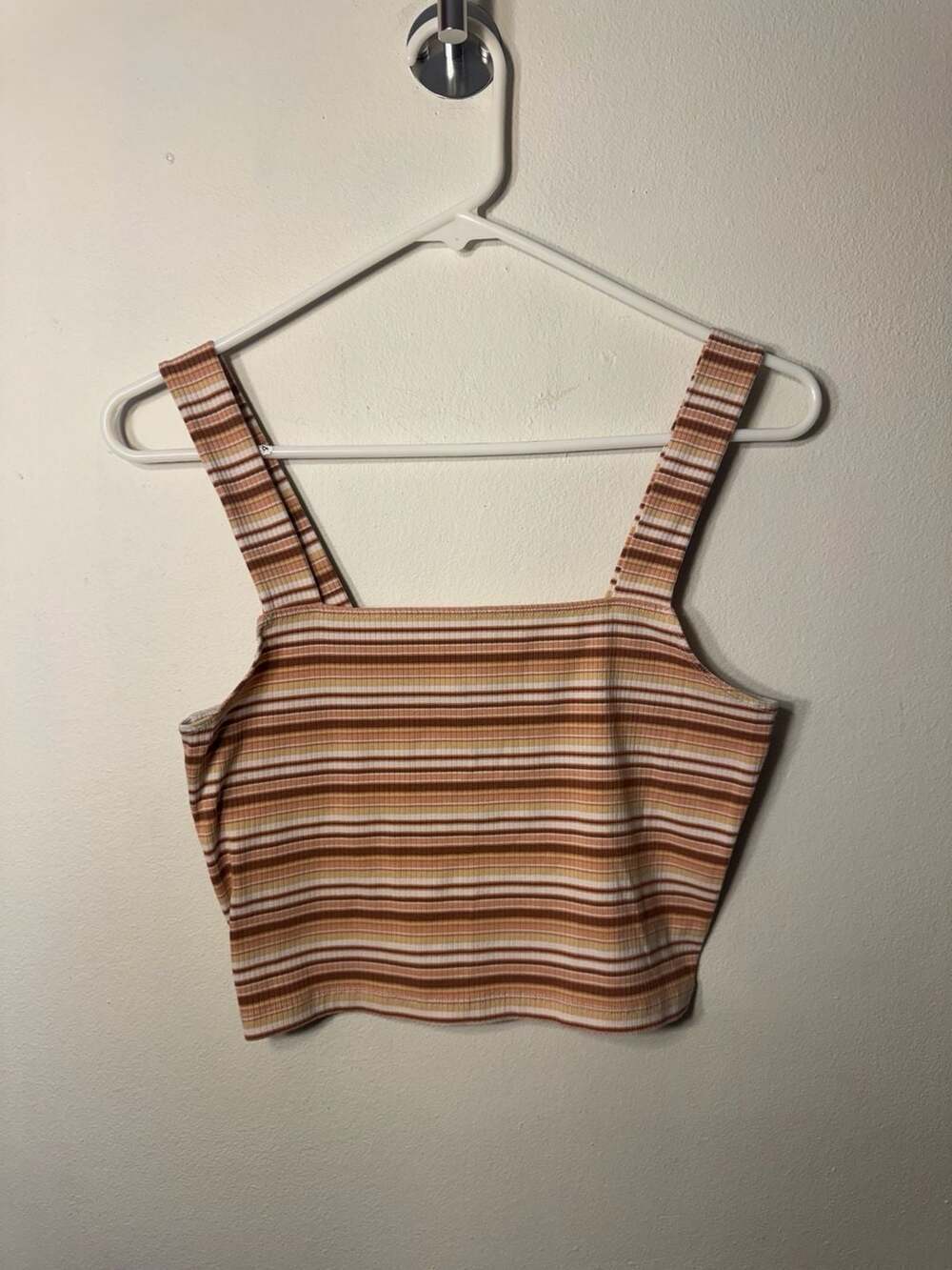 American Eagle Striped Ribbed Square Neck Crop Tank Top